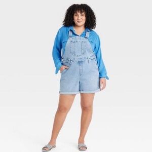 Women's Mini Stretch Shortalls - Ava & Viv™ Light Wash 16